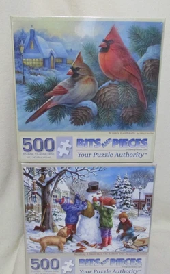 Lote de 2 ~Bits and Pieces~ Rompecabezas de 500 piezas~ Winter Cardinals (Nuevo) Construye un muñeco de nieve Foto 1 de 3