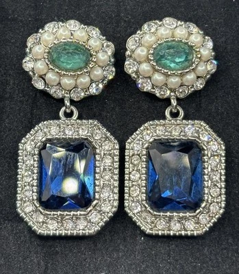 Aretes colgantes retro azul carolee piedras facetadas imitación pera ST Foto 1 de 4