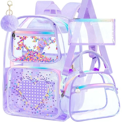 17" Clear Backpack for Boys 3Pcs Transparent Bookbag with Lunch Box Heavy Dut... - Image 1 of 4