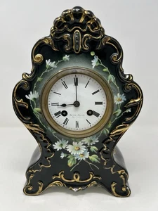Antique Royal Bonn Pottery Mantel Clock - Dexter & Haskins Movement - Picture 1 of 9