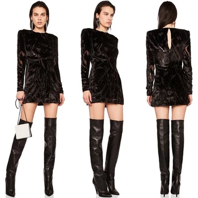 Mini Vestido Saint Laurent Para Mujer Talla 10 Negro Terciopelo Seda Drapeado Burnout Nuevo con Etiquetas  Foto 1 de 4