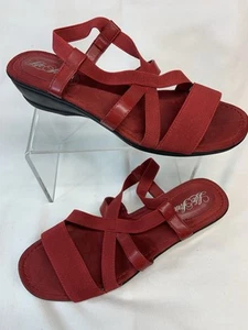 Life Stride womens sandals, Size 8, Red, Low Heel, Elastic Straps, Comfortable - Picture 1 of 9