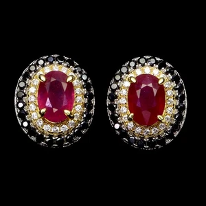 925 Sterling Silver Earrings Oval Ruby 7x5mm Spinel Natural Gemstone Jewelry - Picture 1 of 13