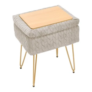 Double-sided Stool with Storage Fabric Padded Dressing Table Stool Side Table - Picture 1 of 9