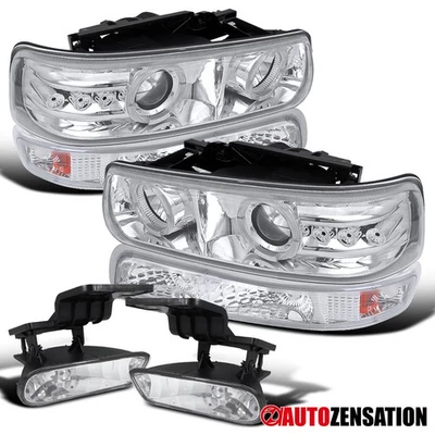 Fit 1999-2002 Silverado Clear LED Halo Projector Headlights+Bumper+Fog Lamps Foto 1 de 4