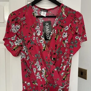 Kim & Co Jumpsuit Gaucho Crop Leg Medium Deep Pink Floral - Picture 1 of 9