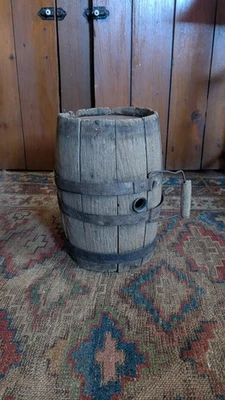 Best Antique Early Primitive Wood Bail Handle Barrel Keg Flask 10.5" Patina - Image 1 of 4