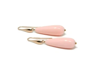 Orecchini pendenti corallo rosa | Gocce 10x30mm | Argento 925 oro/rodio - Foto 1 di 12