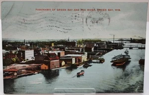 1909 - PANORAMA OF GREEN BAY AND FOX RIVER - posted - POST CARD - listing #8121 - Picture 1 of 10