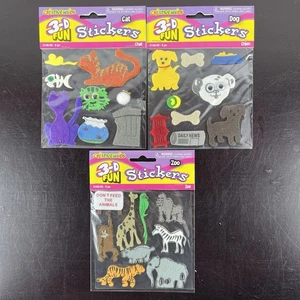 3 VINTAGE Felt Creative Hands 3-D Fun Stickers - Dog, Cat, Zoo - Picture 1 of 2