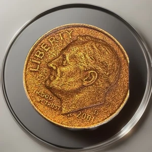 2001 D Roosevelt Dime Improperly Annealed Missing Clad Layer Strike thru Grease - Picture 1 of 8