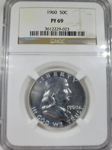 1960 Franklin Half Dollar NGC PF69 Brilliant White PR69 - Picture 1 of 4