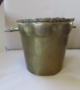 Antique Vintage Solid Brass Hand Hammered Handled Cauldron Pot Ice Bucket - Picture 1 of 8