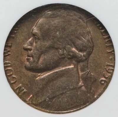 Mint Error! 1956 Jefferson Nickel Struck On Cent Planchet NGC MS65 RB - Image 1 of 4