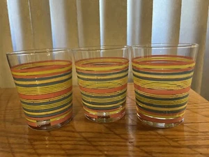 Set of 3 Fiesta Double Old Fashioned Glasses Stripes Fiestaware USA Pink Blue - Picture 1 of 5