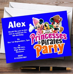 Boy's Blue Pirate And Princess Theme Personalised Birthday Party Invitations - Picture 1 of 1