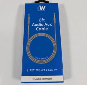 JW Just Wireless 6 Fuß Audio AUX-Kabel für Audio 3,5 mm Klinke Nylon geflochten grau - Bild 1 von 3