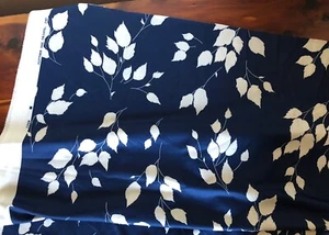 Vtg Polyester Fabric 1980s Lightweight Blue & White Leafs 1.5 Yards 60” Wide - Picture 1 of 5