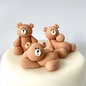 3 Teddy Bear Balloon Sugar Fondant Cake Decorations Birthday, Christening, Baby - Picture 1 of 14