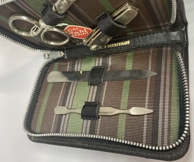 Kit de uñas de manicura vintage hecho en Alemania occidental estuche de cuero con cremallera viaje Foto 1 de 4