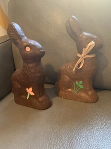 2 Ceramic Faux Chocolate Easter Bunny Rabbits  9" H x 5" W~ Realistic - Picture 1 of 12