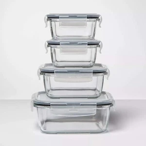 Contenedor de almacenamiento de alimentos de vidrio borosilicato Femora con tapa de ventilación de aire juego cuadrado de 4 - Imagen 1 de 6