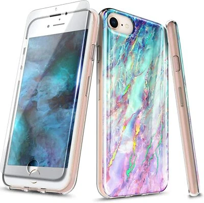 For iPhone 6 6s 7 8 Plus Case Ultra Slim Marble Cover + Tempered Glass Protector - Image 1 of 3