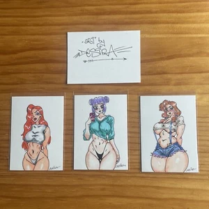 3 ACEO Original Art Trading Card Sexy hentai Booty Butt Minimalist nude ATC - Picture 1 of 2