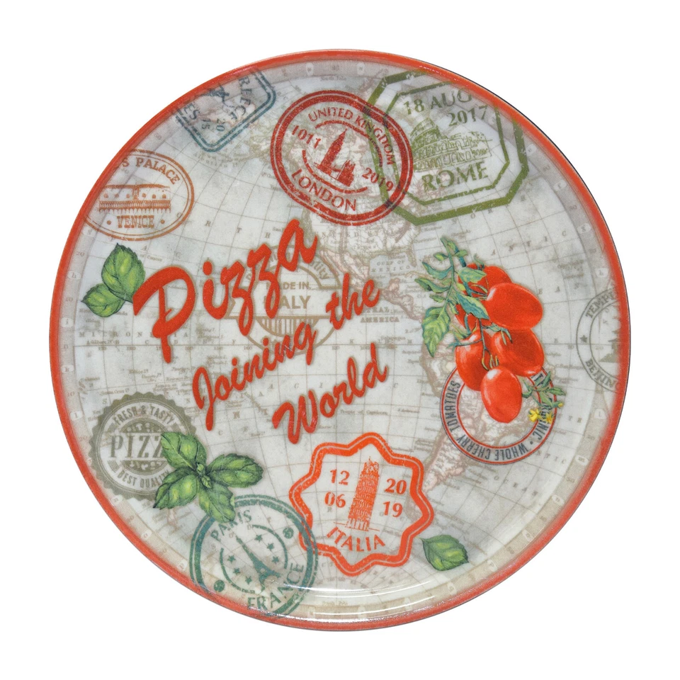 Pizzateller 33 cm Porzellan Pizza Teller Servierteller GASTRO Rot Grün - Bild 1 von 1