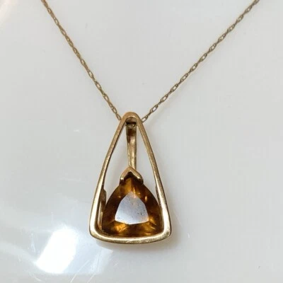 "Colgante grande de oro amarillo de 14 quilates de 22"" de cuarzo ahumado fino corte trillón 1"" Italia" Foto 1 de 4