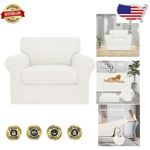 Elegant Ivory 2-Piece Spandex Couch Cover, Perfect for Pets and Kids - Easy Care - Picture 1 of 10