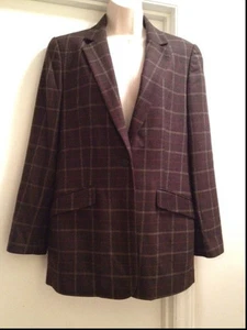 New Lands End Womens 8 Reg Wool Cashmere Blazer Jacket Window Pane Brown Red U12 - Picture 1 of 9