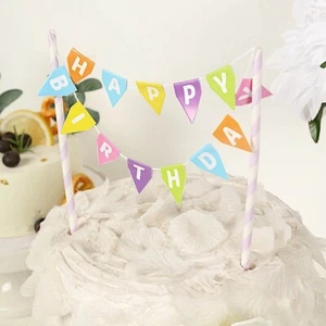 Assorted Happy Birthday Banner Garland CAKE TOPPER Set Paper Straws Party Events - Picture 1 of 9