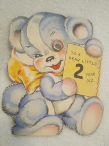 40er Jahre Geburtstagskarte Bär mit Googly Eye "To A Dear Little 2 Year Old"   - Bild 1 von 7