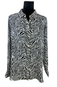 Rose + Olive Size L Animal Print Long Sleeve Chiffon Button Up - Picture 1 of 9