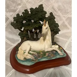 Mystic Unicorn Figurine Statue Forest Scene, Wood Candle Holder Base, Home Decor - Picture 1 of 22