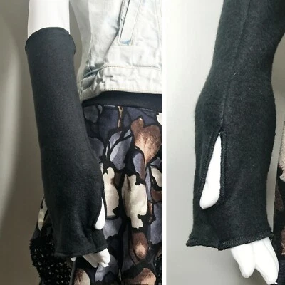 Guantes de lana negros invierno calentadores de manos sin dedos para hombre muñeca tatuaje cubiertas suaves Foto 1 de 4