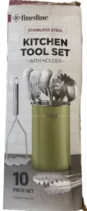 FineDine Stainless-Steel Kitchen Utensil Set - 10-piece with Green holder - Picture 1 of 5