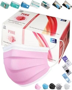 50 piezas (1 caja) lindas mascarillas desechables rosadas, premium 3 capas no tejidas y sopladas por fusión - Imagen 1 de 7