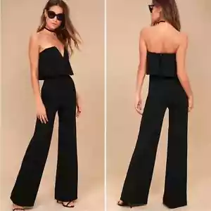 Lulu's Power of Love Black Strapless Wide Leg Medium Jumpsuit Romper - Picture 1 of 6