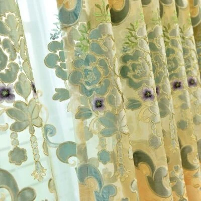 1PC Chenille Blackout Curtain for Living Room Embroidery Drape Sheer Tulle Panel - Image 1 of 4