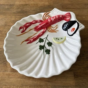 Piatto Pesce Vintage Ceramica Italiana Lg Lavori Artigianali Aragosta Conchiglia - Foto 1 di 10