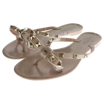 Valentino Garavani Rockstud Sandals Flat Shoes Pink THONG Women EU:38 - Image 1 of 4