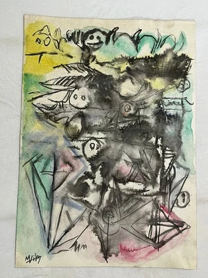 Dibujo y pintura de Wifredo Lam sobre papel antiguo firmado estampado vintage Foto 1 de 3