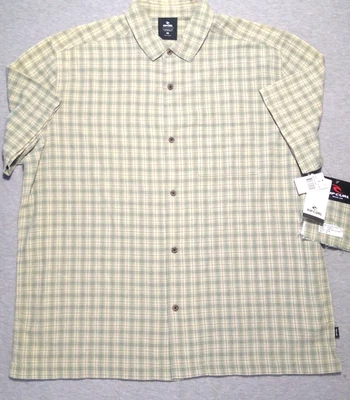 Camisa masculina xadrez verde média xadrez manga curta com botões Rip Curl - Imagem 1 de 4