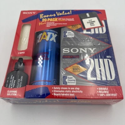 "Disquetes Sony 3,5"" paquete de 20 + kit de limpieza (2HD, súper limpieza, sellado vintage" Foto 1 de 4