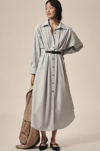 BY ANTHROPOLOGIE PLEATED BUCKLE MIDI SHIRT DRESS Blue Size 12 - Picture 1 of 4