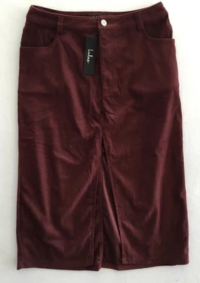 NEW Lulu’s Corduroy Midi Skirt Women’s M Burgundy Refreshing Romance Slit - Image 1 of 4