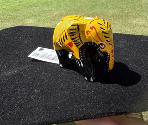 Handgeschnitzter handbemalter Elefant aus Holz Mexiko gelb neu mit Etikett - Bild 1 von 14