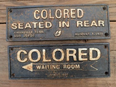 2 PLACAS DE SEGREGAÇÃO DE FERRO FUNDIDO COLORIDAS SENTADAS NA PARTE TRASEIRA COLORIDA PLACA DE SALA DE ESPERA - Imagem 1 de 2